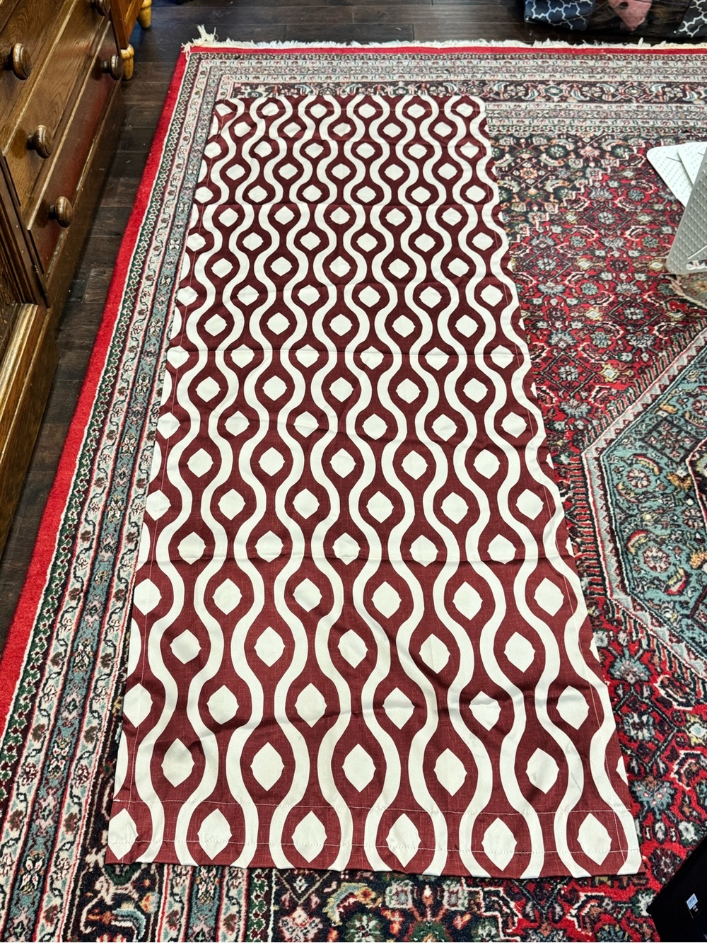Geometric Red and Cream Runner Fabric Panel